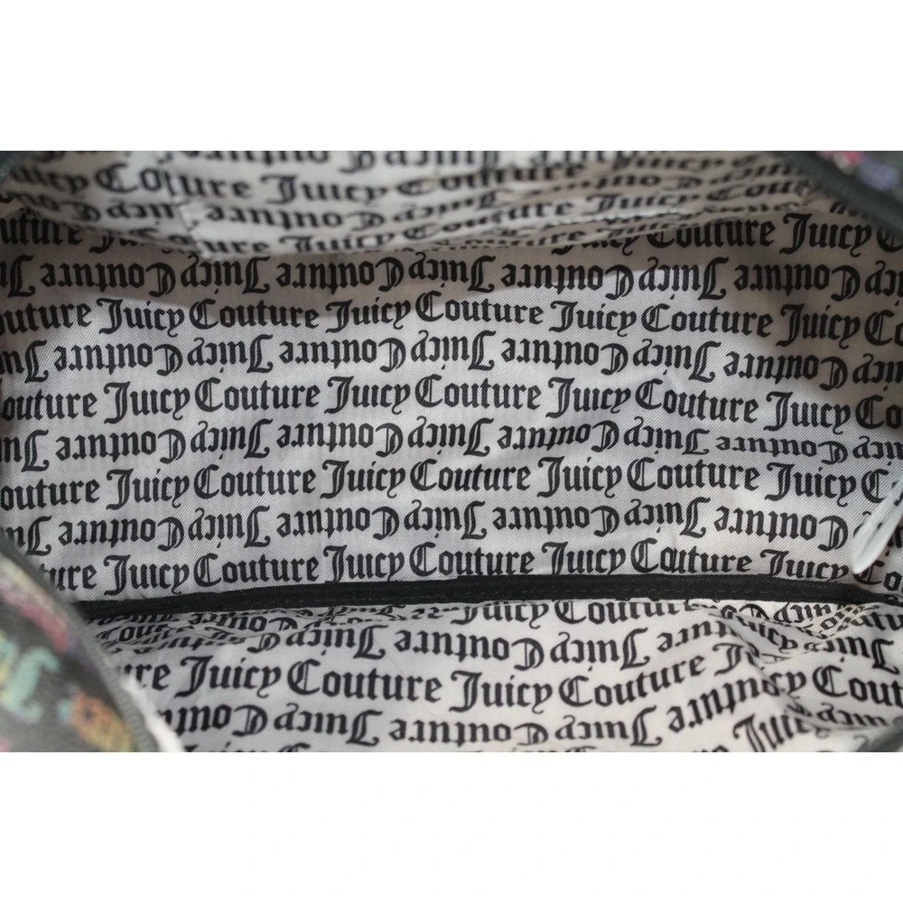 Juicy Couture Rainbow Logo Print Satchel Duffel Shoulder Bag Black Crown Charm